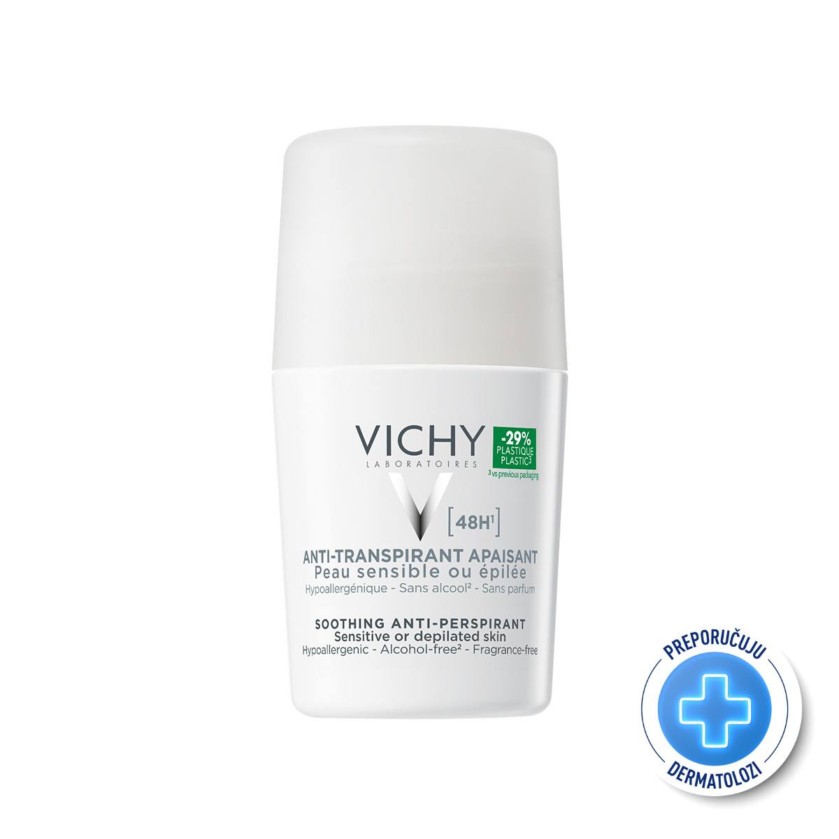 Vichy Dezodorans roll-on dezodorans za regulaciju znojenja do 48h za osjetljivu i depiliranu kožu 50 ml