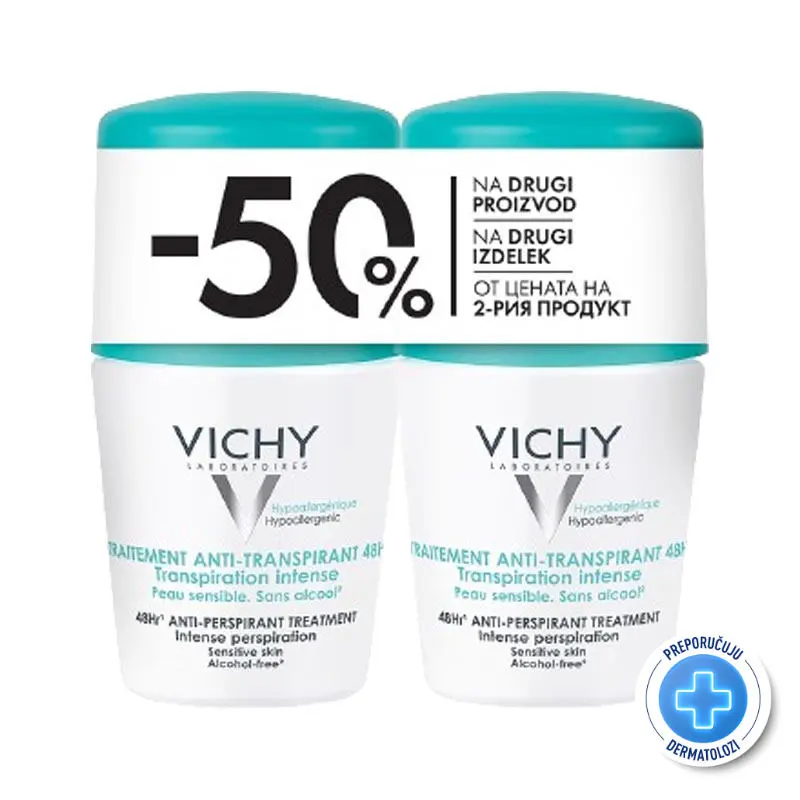 Vichy Deo Duo roll-on za regulaciju prekomjernog znojenja 48 h 2×50 ml PROMO - Slika 2